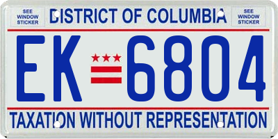 DC license plate EK6804