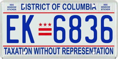 DC license plate EK6836