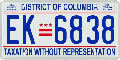 DC license plate EK6838