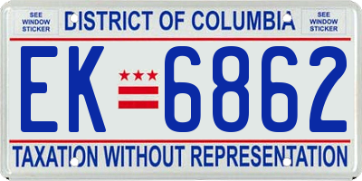 DC license plate EK6862