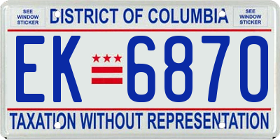 DC license plate EK6870