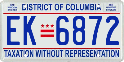 DC license plate EK6872