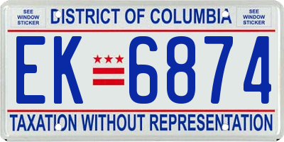 DC license plate EK6874