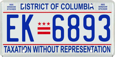 DC license plate EK6893