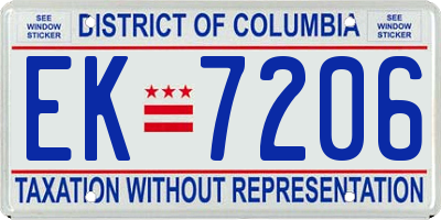 DC license plate EK7206