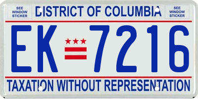 DC license plate EK7216