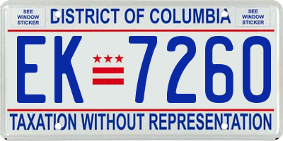 DC license plate EK7260