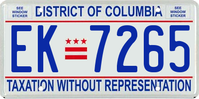 DC license plate EK7265