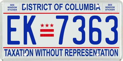 DC license plate EK7363