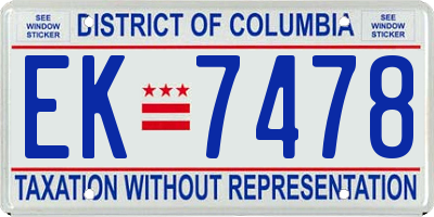 DC license plate EK7478