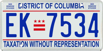 DC license plate EK7534