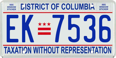 DC license plate EK7536