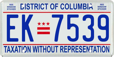 DC license plate EK7539