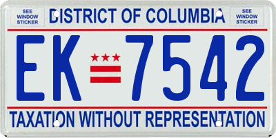 DC license plate EK7542