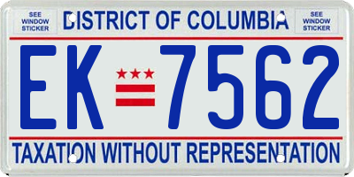 DC license plate EK7562