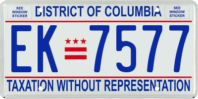 DC license plate EK7577