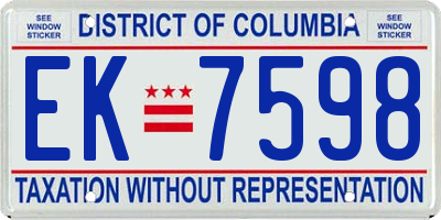 DC license plate EK7598