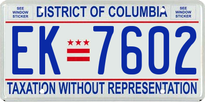 DC license plate EK7602