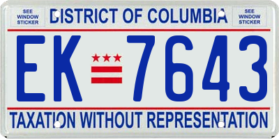 DC license plate EK7643