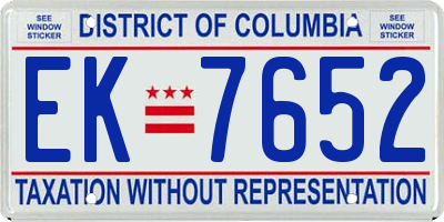 DC license plate EK7652