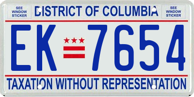 DC license plate EK7654