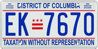 DC license plate EK7670