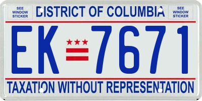 DC license plate EK7671