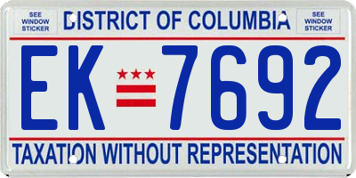 DC license plate EK7692