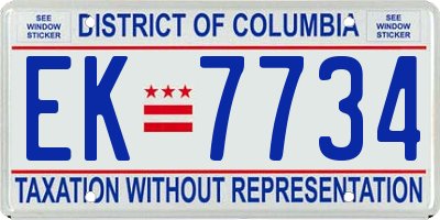 DC license plate EK7734