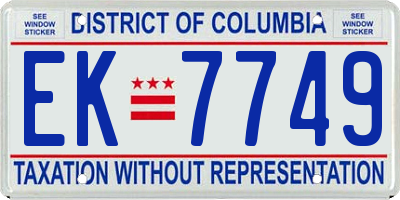 DC license plate EK7749