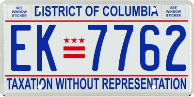 DC license plate EK7762