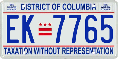 DC license plate EK7765