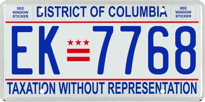 DC license plate EK7768