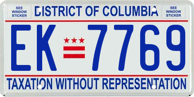 DC license plate EK7769