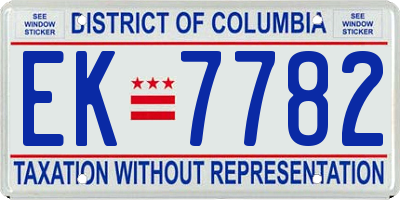 DC license plate EK7782