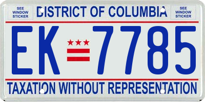 DC license plate EK7785