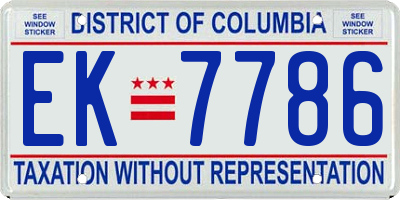 DC license plate EK7786