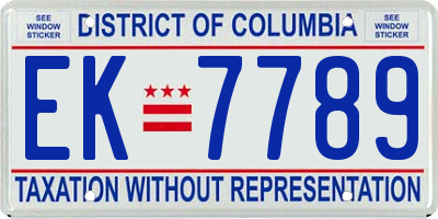 DC license plate EK7789