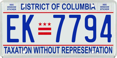 DC license plate EK7794