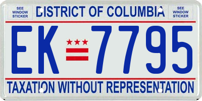 DC license plate EK7795