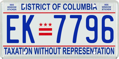 DC license plate EK7796