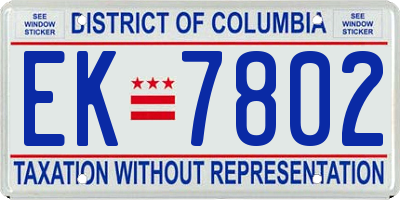 DC license plate EK7802