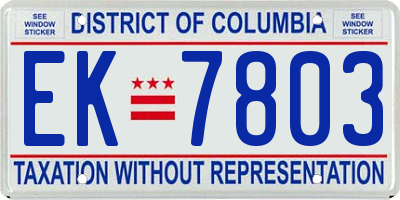 DC license plate EK7803