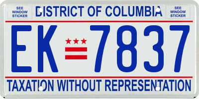 DC license plate EK7837