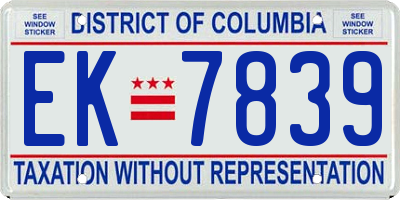 DC license plate EK7839