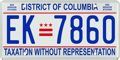 DC license plate EK7860