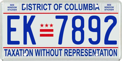 DC license plate EK7892