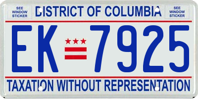 DC license plate EK7925