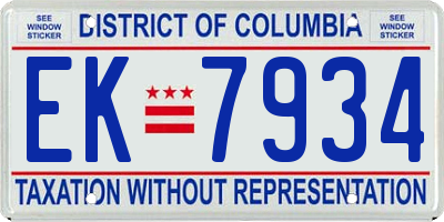 DC license plate EK7934