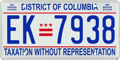 DC license plate EK7938